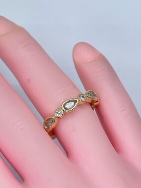 Gold White CZ Eternity Band Pear Round Bezel Set Stackable Ring Modern